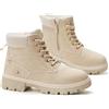 GLAMORA Stivali invernali da donna, stivaletti foderati con plateau, stile montagna, resistenti all'acqua, suola in gomma antiscivolo, cerniera laterale e lacci, beige, 37 EU