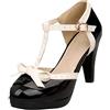 Lovouo Scarpe da donna Mary Jane in vernice con cinturino e fiocco, plateau e tacco quadrato di 9 cm, Nero , 38 EU