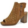 IF Stivaletti Scarpe da Donna Sandali A Tronchetti Spuntati da Tacco A Blocco Grosso Camoscio Sintetico XG116 Camel N.40