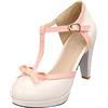 Lovouo Scarpe da donna Mary Jane in vernice con cinturino e fiocco, plateau e tacco quadrato di 9 cm, bianco, 37 EU