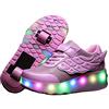 KOWO Scarpe LED,Scarpe da Skateboard a LED Light-UP,per Ragazze Unisex per Bambini,Ruote Doppie Singole,Luce 7 Colore Ricaricabili USB,Scarpe da Cross Sportive All'aperto