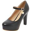 Lroey Reoly Décolleté Donna, Mary Jane Tacco a Blocco Eleganti Scarpe da Sposa Tacco Alto Punta Rotonda con Plateau Fibbia Nero Numero 36 EU