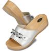 BeComfy Zoccoli in Legno da Donna Catena - Sabot Aperti in Pelle, Scarpe da Giardino, Pantofole, Ciabatte - Taglie 36-41 EU (Argento, Sistema Taglie Calzature EU, Adulto, Numero, Media, 39)