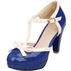 Lovouo Scarpe da donna Mary Jane in vernice con cinturino e fiocco, plateau e tacco quadrato di 9 cm, blu royal, 39 EU