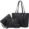 AioTio Borsa Donna Set Borse a Mano Borse a Tracolla Grande Borse a Spalla Borse Tote in Pelle PU Borse Donna Elegante 4 Pezzi Set (4pcs Set, Nero B)