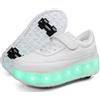 FANSU Scarpe con Rotelle e Luci LED per Bambina Bambino Taglia 30-40, 2 in 1 Sportive Scarpe da Skateboard a 4 Ruote a Scomparsa Sneakers da Ginnastica da Pattini (30,686 Bianco)
