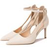 IvoireCh Décolleté da donna con tacco a punta, con cinturino alla caviglia, scarpe basse a spillo per matrimoni, feste, eventi serali, eleganti sandali a punta chiusa, Beige, 8.5