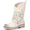 IF Fashion Scarpe da Donna Stivali Stivaletti Biker Forati Fibbie Anfibi Polpaccio Largo WZ688-66 Beige 40