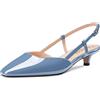 Aachcol Donna Gattini Tacco Heel Pumps Quadrata Punta Cinturino alla Caviglia Slingback Basso Tacco Heel Dress Scarpe Sandali Verniciata da Matrimonio Shopping Blu B 3.5 CM 44 EU