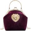 CRFASIBE Pochette Velluto Donna, Borsa da Sera Kiss Lock con Catena | Pochette Vintage con 120cm Catena Removibile, Versatile, Piccola Clutch Elegante per Balli, Matrimoni, Cerimonia, Formale