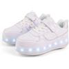 FANSU Scarpe con Rotelle Bambino Bambina con LED Brillantini Luci, Bianco Scarpe Pattini con 4 Rotelle USB Ricaricare, Multisport Outdoor Sneaker Skateboard