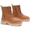 GLAMORA Stivaletti Donna Invernali Foderati, Anfibi Platform Chunky Stile Militare con Lacci e Cerniera Laterale, Scarponcini Caldi a Punta Rotonda con Suola Carrarmato Antiscivolo