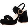 Onewus Sandali vintage con tacco alto Chunky Dance Party con finitura in velluto, Nero , 37 EU