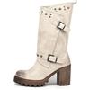 IF FASHION Stivaletti Tronchetti Da Donna Con Tacco Grosso Plateau Borchie Pelle Sintetica G673 beige N.38