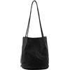 AOSSTA Borsa tote da donna, alla moda, di medie dimensioni, tinta unita, morbida, in finta pelle, borsa a tracolla, borsa a secchiello, Nero , Medium