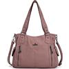 Angel Kiss - borsa da donna in pelle lavata 2 in 1, con zip nella parte superiore e tasche multiple; utilizzabile anche come borsa a tracolla - codice: 1193