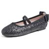 Feversole Girls Cute Dress,Ragazze Mary Jane Strap Scarpe Basse Ballerine da Principessa Scarpe da Scuola Piatte Fiocco Nero Glitterato con Cinturino Elastico 34 EU