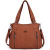 Angel Kiss - borsa da donna in pelle lavata 2 in 1, con zip nella parte superiore e tasche multiple; utilizzabile anche come borsa a tracolla - codice: 1193