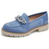 IF Fashion Scarpe Mocassini Slip On Loafers Morbidi Donna con Strass Pietri Camoscio Scamosciato YL216 Blu Jeans N.39