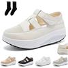 Generic Sandali da donna con zeppa e plateau traforati, scarpe da ginnastica con fondo a rocker da donna, vestibilità larga, leggeri, punta tonda, antiscivolo, sandali romani, Beige, 44 EU