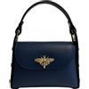 Modarno mini borsa in Vera pelle dollaro con chiusura a moschettone a forma di ape, borchie laterali, catena metallica rimovibile, manico in pelle (Blu Scuro)