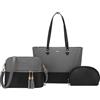 LOVEVOOK Borsa Donna Borse a Mano Donna Borse a tracolla Borse Tote elegante Borsa 3 pezzi Set Grigio Nero