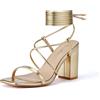 GENSHUO Sandali da Donna con Tacco Largo, Design con Cinturino per le Gambe da Donna, Eleganti Sandali con Cinturino a Tacco Alto, Sandali Estivi alla Moda per Matrimonio, 36-42 EU