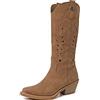 QUEEN HELENA Camperos Stivali con Tacco Western Traforati Stivaletti Texani a Punta Cowboy Donna X28-103 (Marrone, Sistema Taglie Calzature EU, Adulto, Donna, Numero, Media, 37)