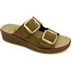 3Rose 383 Ciabatte Donna con Doppia Fascia Regolabile Effetto Nabuk e Fibbie - Pantofole Casa e Outdoor con Zeppa 4,5 cm - Sabot Estivi Comfort Anatomico con Plantare Estraibile (Taupe, 35)