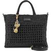 CAFèNOIR - Borsa A Mano In Rafia Con Lavorazione Crochet Con Charms, Da Donna, Colore Nero, Taglia Onesize