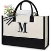 TOPDesign Borsa da spiaggia iniziale personalizzata della tela, borsa di totalizzatore del regalo con monogramma per le donne