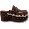 MOU - Clog Leather overstitcching. Sabot Donna Platform Boho in Suede. Zoccoli Estivi Comodi con Plateau. (Testa di Moro, Sistema Taglie Calzature EU, Adulto, Donna, Numero, Media, 39)