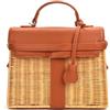 SYT-MD Borsa da donna Borsa a tracolla in rattan Borsa a tracolla Moda PU Borse in tessuto rattan fatte a mano Borsa da spiaggia estiva da donna (Color : Brown, Size : S 25x20x8.5cm)
