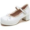 TNMIUH Scarpe Mary Jane Donna con Bordo in Pizzo e Fibbia a Cuore, Décolleté Plateau Lolita con Fiocco, Scarpe in Vernice Comode per Cosplay Scuola e Feste, Nero Bianco Rosa