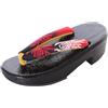 Kawaii-Story K-G-61-14 Nero Rosso Fiori Naturale Legno Nero Giappone Geta Sandalo Tabi Kimono Geisha Infradito