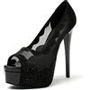 elashe Decoltè Tacco Spillo Plateau Donna Strass Scarpe Décolleté Fiore di Pizzo Peep Toe Tacchi Alti Nero EU36