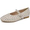 IF Mary Jane Ballerine Scarpe da Donna con Cinturino Borchie e Strass Brillantini Punta Tonda in Pelle Sintetica H90 Beige N.36