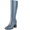 Gicoiz Donna Moda Square Toe Tacco a Blocco Stivali Knee High Vernice Boots