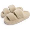 Chantomoo Scarpe da casa da donna in memory foam, in finta pelliccia, comode, pelose, per camera da letto, interni, con punta aperta, con due fasce - pantofole regalo alla moda