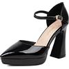 Lroey Reoly Sandali con Tacco Alto Donna, Sandali Appuntito Moda Louis Heel Scarpe da Sera con Plateau Fibbia con Cinturino Alla Caviglia 028 Nero Numero 34 EU
