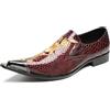 Yhsdfcn Scarpe da Cerimonia Uomo con Ricamo a Rosa Dorata, Mocassini in Pelle Rossa Trama Serpente con Punta Metallica per Matrimoni e Gala,Rosso,39 EU