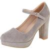 Lroey Reoly Scarpe Mary Jane da Donna con Tacco Largo, Pompe al Tallone Alto Punta Rotonda Fibbia Vestito Pumps con Plateau Eleganti Scarpe da Sera Hlievg Grigio Numero 46 EU
