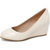 Gicoiz Donna Zeppa Eleganti Punta Rotonda Pumps Comfy Senza Chiusura Sposa Formal con Cinturino alla Caviglia Mary Jane Chiuse Davanti Scarpe da Festa Bianco Numero 33 EU