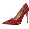 WBITJDK Brillantini Scarpe con Tacco Donna A Punta Décolleté Donna 9.5cm da Matrimonio Ufficio Feste Sexy Scarpe Tacchi (Rosso,35)