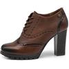 IF Fashion Scarpe da Donna Stringate Francesine Ricamo Tacco Grosso Pelle Sintetica CH2183 Brown N.40