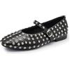 IF Mary Jane Ballerine Scarpe da Donna con Cinturino Borchie e Strass Brillantini Punta Tonda in Pelle Sintetica H90