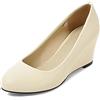 Bviennic Donna Closed Toe Sposa Zeppa Pump Senza Chiusura Comfy Punta Rotonda Eleganti Bride Festa Formal Scarpe Beige Numero 36.5 Eu-37Cn