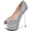 WBITJDK Scarpe con Tacco E Plateau con Paillettes Tacco A Spillo Peep Toe Pumps Sandali 10/12/14cm Abiti da Festa Scarpe da Sposa (Nero 12CM,36)