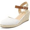 PIZZ ANNU Sandali Donna con Zeppa Espadrillas Estivi Platform Scarpe con Tacco Plateau Sandalo con Punta Chiusa Comodi Eleganti Bianco EU 42