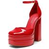 DREAM PAIRS Aurelia - Scarpe da donna con plateau e punta chiusa, tacco quadrato, cinturino alla caviglia, per matrimoni, feste, scarpe Aurelia, Rosso-pat, 38.5 EU